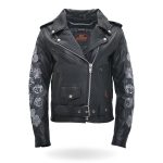 Hot Leathers JKL2002 Women’s Black ‘Rose Embroidered’ Motorcycle Style Leather Jacket - Image 9
