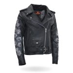 Hot Leathers JKL2002 Women’s Black ‘Rose Embroidered’ Motorcycle Style Leather Jacket - Image 10