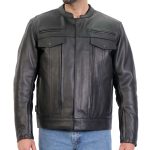 Hot Leathers JKM1028 Men’s Black Leather MC Jacket with Zip Out Lining