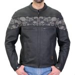 Hot Leathers JKM2002 Men’s Black ‘Reflective Skull’ Printed Leather Jacket with Concealed Carry Pockets