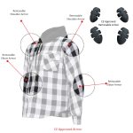 Hot Leathers JKM3006 Men’s Black and White Hooded Armored Flannel Motorcycle Shirt-Jacket w/ CE Armor Protection - Image 2