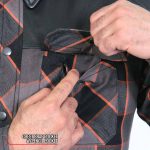 Hot Leathers JKM3202 Men’s Grey Black and Orange Aramid Fibers Reinforced Leather and Plaid Flannel Shirt - Image 6
