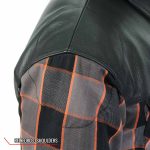 Hot Leathers JKM3202 Men’s Grey Black and Orange Aramid Fibers Reinforced Leather and Plaid Flannel Shirt - Image 7