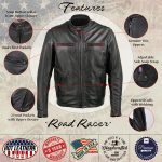Hot Leathers JKM5001 USA Made Men’s ‘Road Racer’ Premium Leather Motorcycle Jacket - Image 2