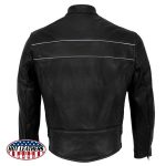 Hot Leathers JKM5003 USA Made Men’s Premium Black Leather Motorcycle Jacket with Reflective Piping - Image 2