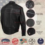 Hot Leathers JKM5003 USA Made Men’s ‘Echo’ Premium Black Leather Motorcycle Jacket with Reflective Piping - Image 5