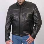 Hot Leathers JKM5003 USA Made Men’s Premium Black Leather Motorcycle Jacket with Reflective Piping - Image 5