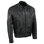 Hot Leathers JKM5003 USA Made Men’s ‘Echo’ Premium Black Leather Motorcycle Jacket with Reflective Piping