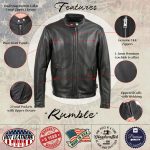Hot Leathers JKM5006 USA Made Men’s ‘Rumble’ Black Premium Leather Motorcycle Jacket - Image 2