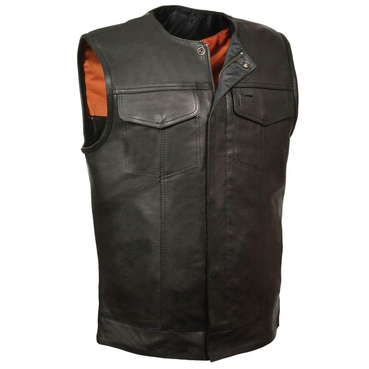 Just Leather JSM3511 Men’s Black Collarless Dual Snap and Zipper Front Club Vest