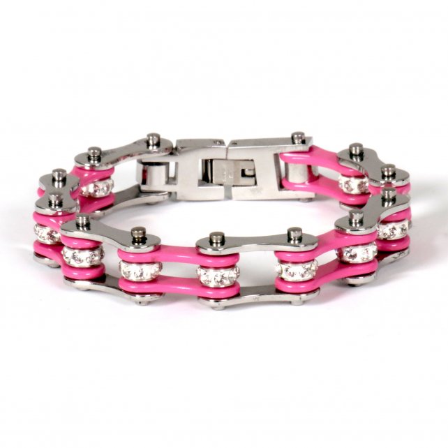 Hot Leathers JWB3102 Pink Motorcycle Chain Stainless Steel Bracelets