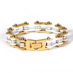 Hot Leathers JWB3109 White and Gold Motorcycle Chain Stainless Steel Bracelets - Image 2