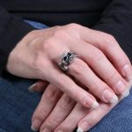Hot Leathers JWR1103 Rhinestone Skull and Bones Stainless Steel Ring - Image 2