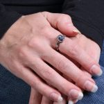 Hot Leathers JWR1111 Blue Eye Small Skull Stainless Steel Ring - Image 2