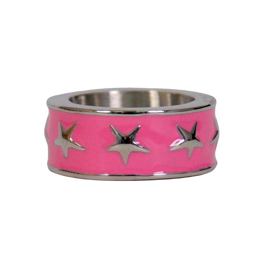 Hot Leathers JWR1120 Women’s Pink Stainless Steel Ring with Stars