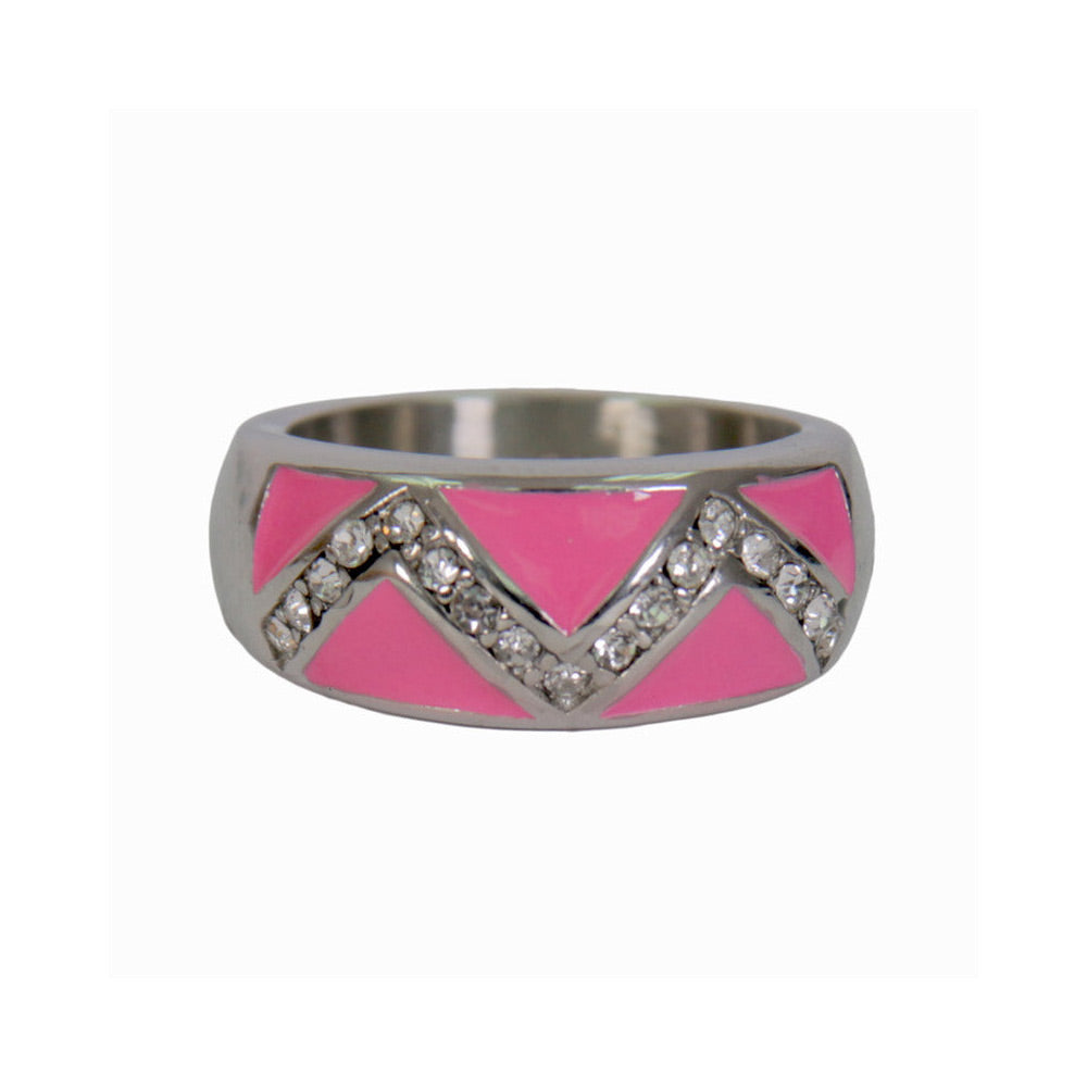 Hot Leathers JWR1122 Women’s Pink ‘Chevron’ Stainless Steel Ring with Rhinestones