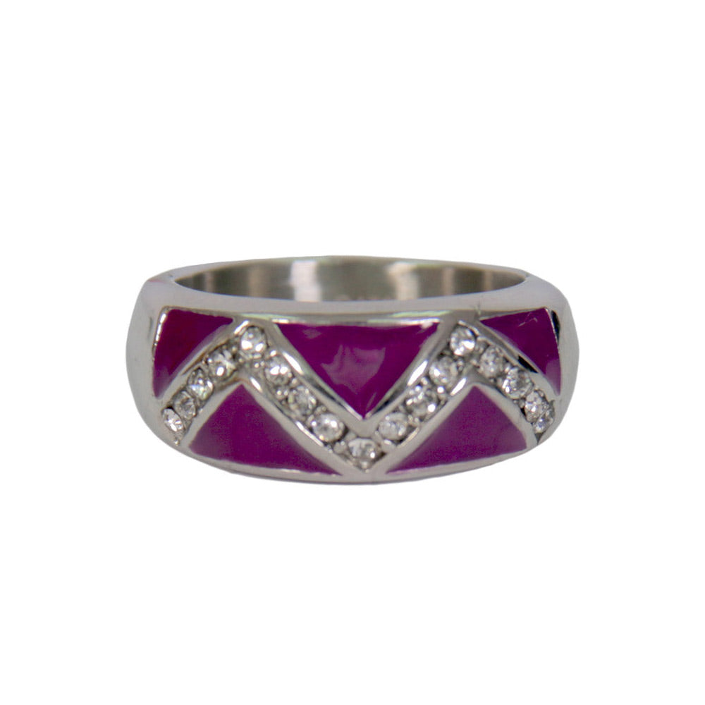 Hot Leathers JWR1123 Women’s Purple ‘Chevron’ Stainless Steel Ring with Rhinestones
