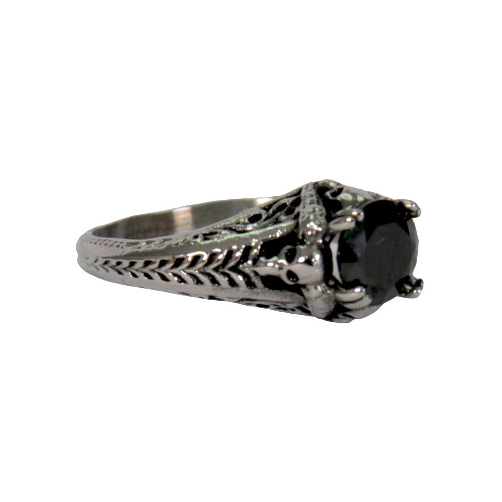 Hot Leathers JWR1124 Women’s Black ‘Stone Solitaire’ Stainless Steel Ring