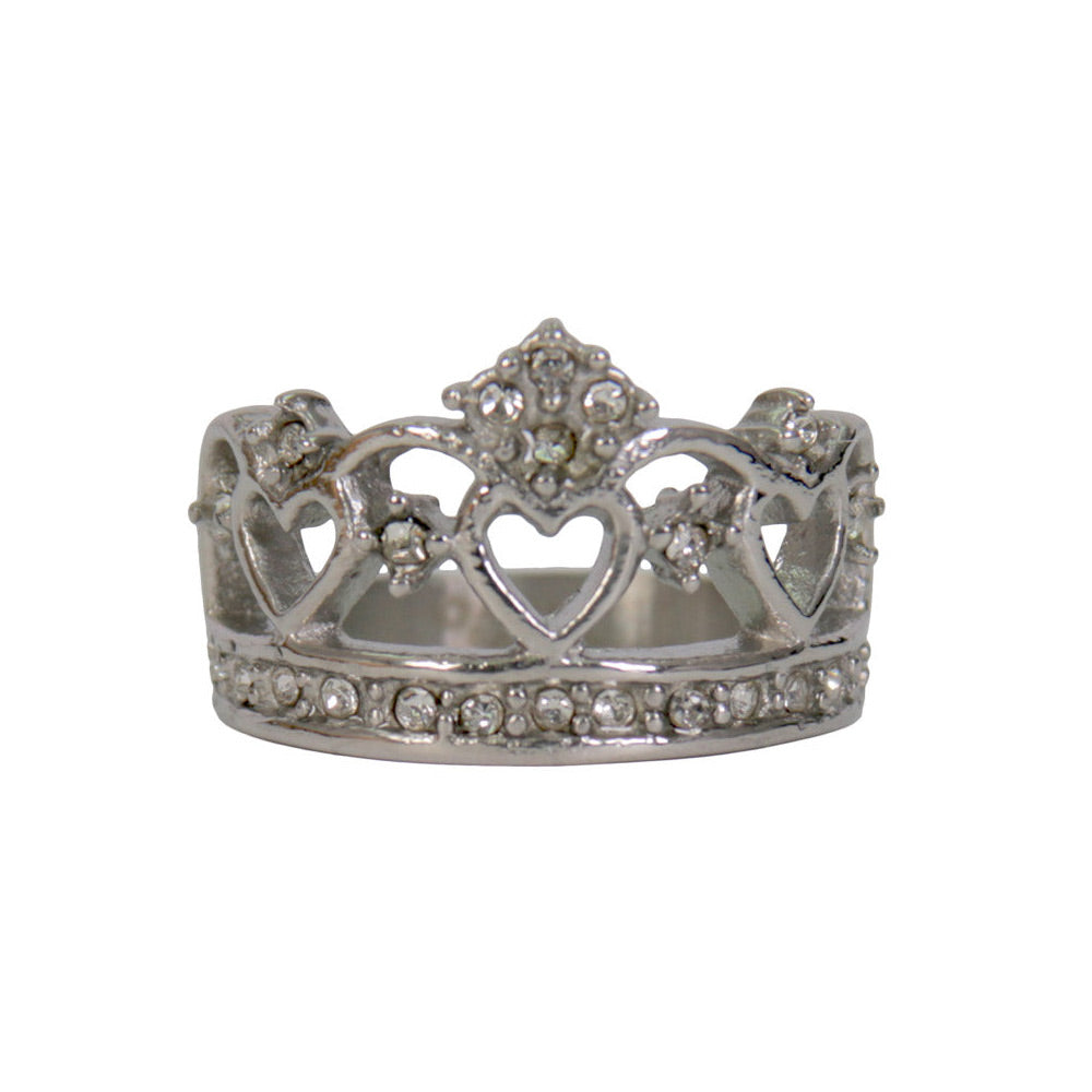 Hot Leathers JWR1129 Women’s Silver ‘Heart Crown’ Stainless Steel Ring