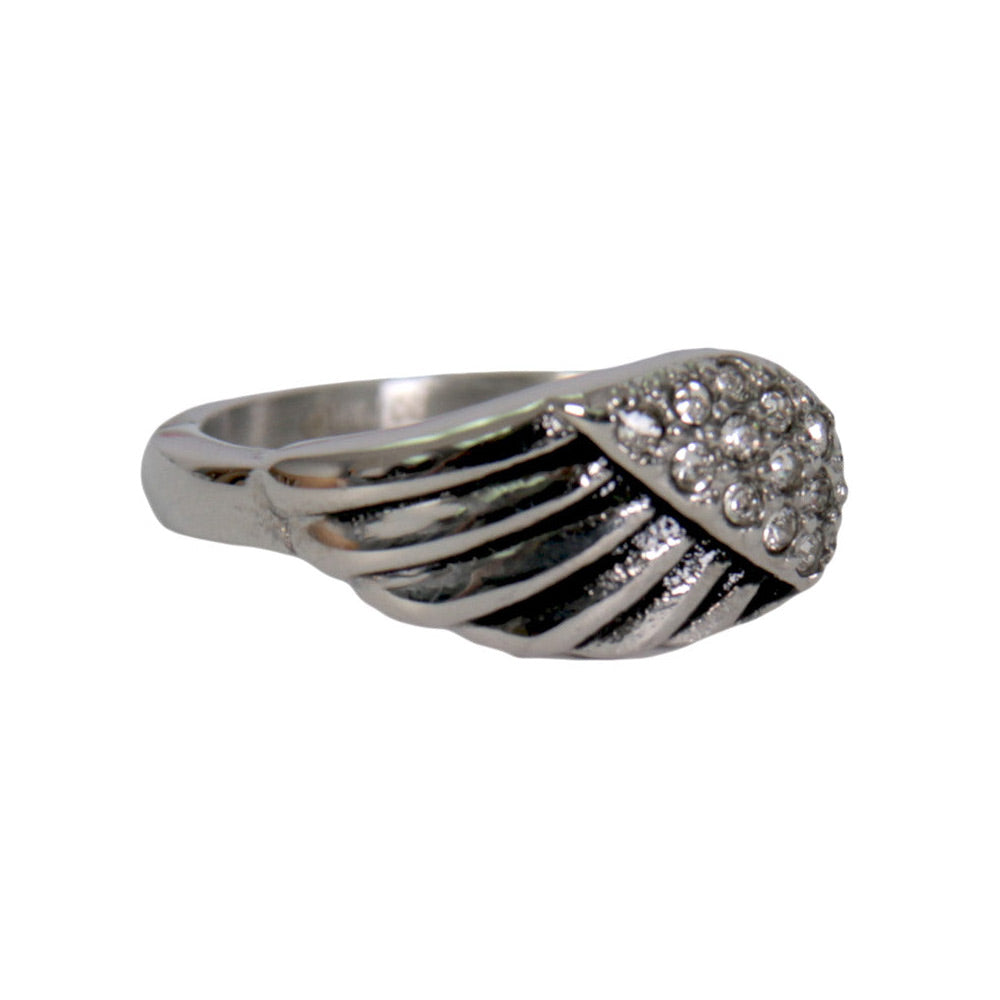Hot Leathers JWR1130 Women’s Silver ‘Diamond Angel Wing’ Stainless Steel Ring