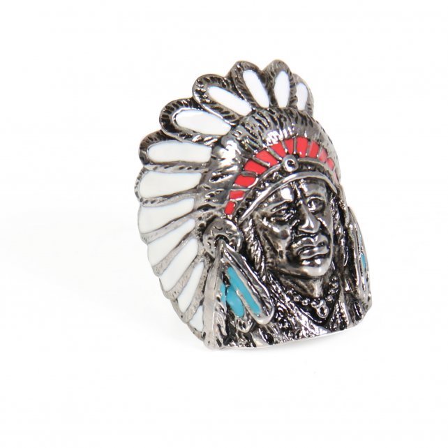 Hot Leathers JWR2116 Men’s Painted Indian Chief Stainless Steel Ring