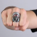 Hot Leathers JWR2116 Men’s Painted Indian Chief Stainless Steel Ring - Image 2