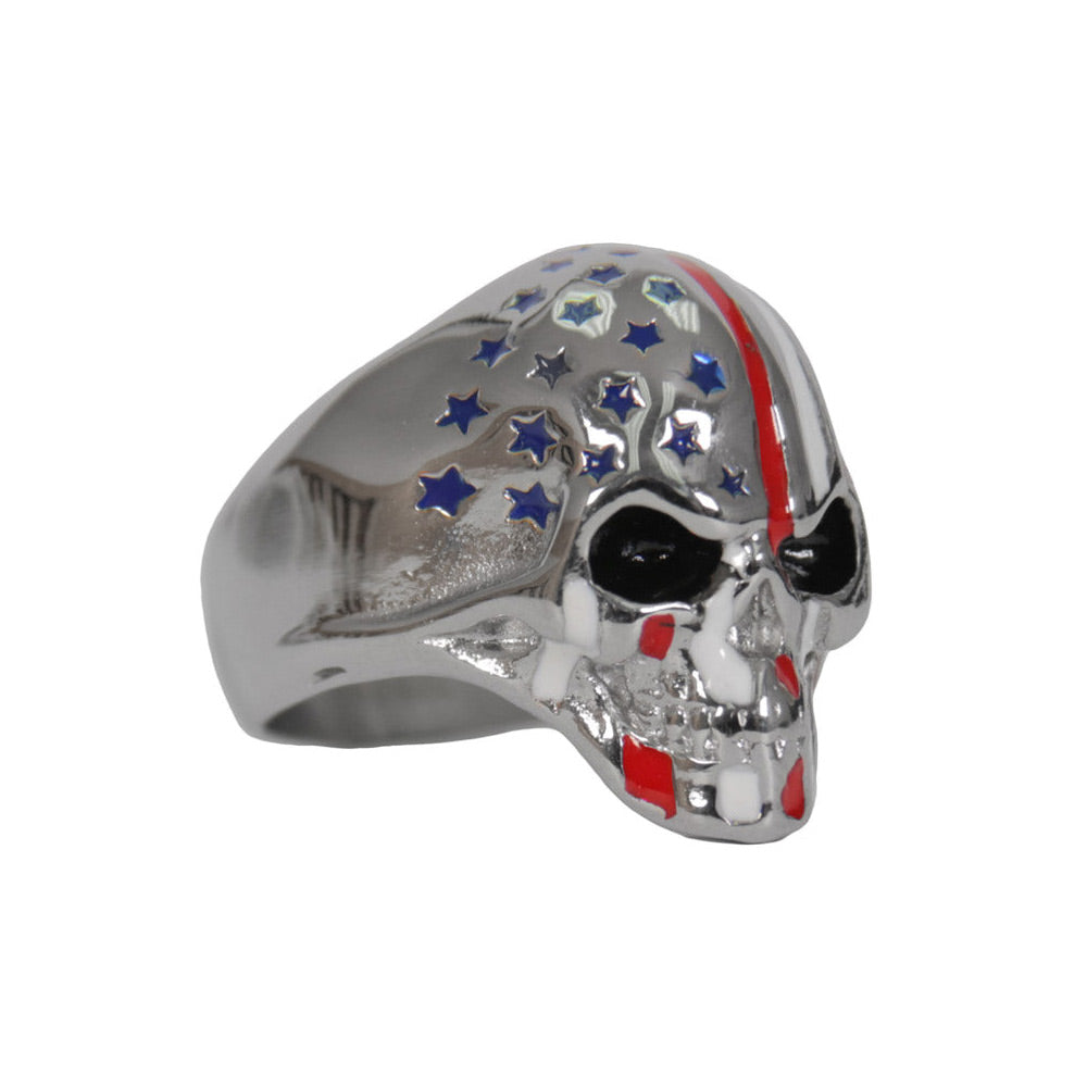 Hot Leathers JWR2131 Men’s Silver ‘American Flag Skull’ Stainless Steel Ring