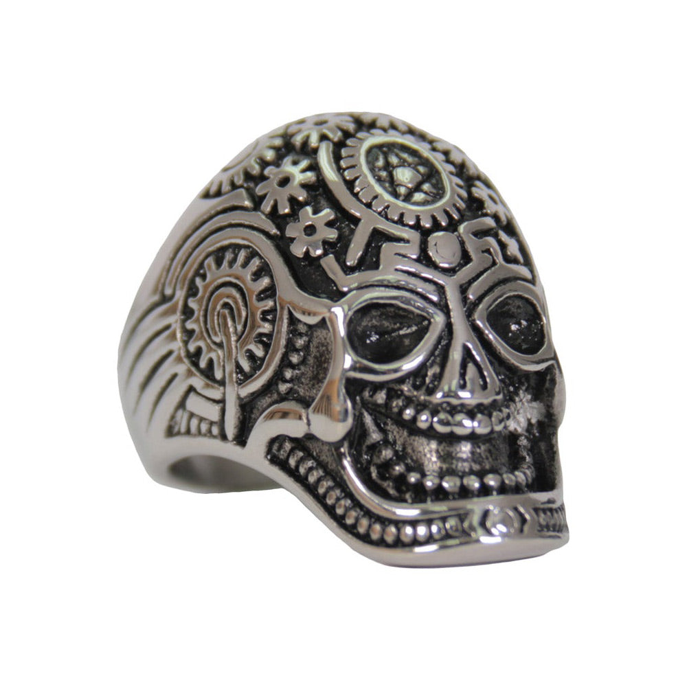 Hot Leathers JWR2134 Men’s Silver ‘Quantum Mechanic Skull’ Stainless Steel Ring