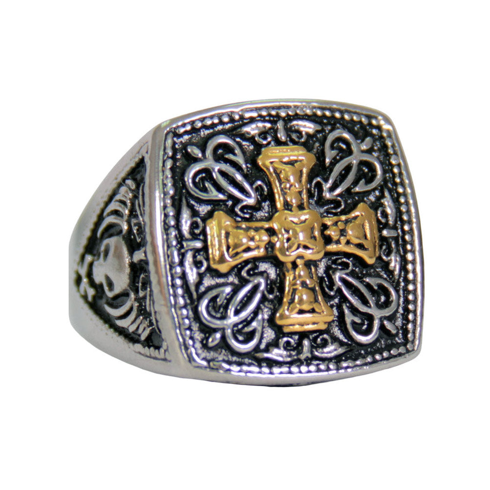 Hot Leathers JWR2141 Men’s Silver ‘Gold Edition Greek Cross’ Stainless Steel Ring
