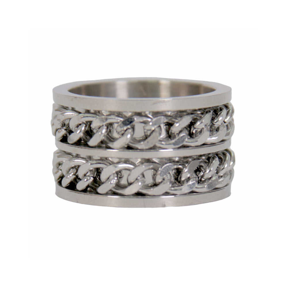 Hot Leathers JWR2143 Men’s Silver ‘Double Chain’ Stainless Steel Ring