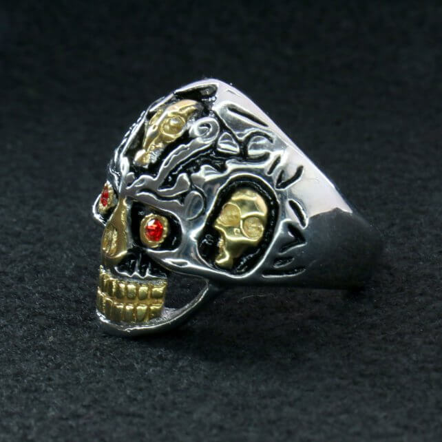 Hot Leathers JWR2202 Men’s Holy Toledo Skull Stainless Steel Ring