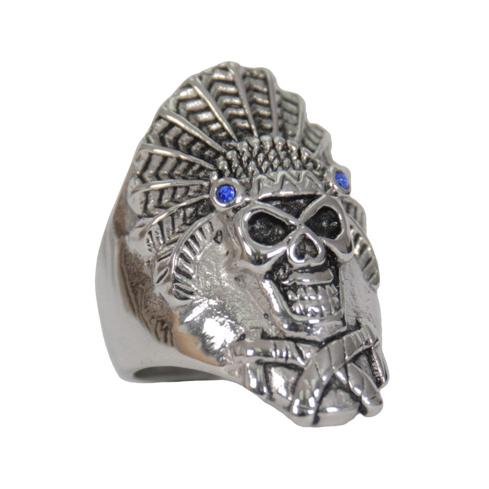Hot Leathers JWR2221 Men’s Silver ‘Blue Stone Indian Headdress’ Stainless Steel Ring