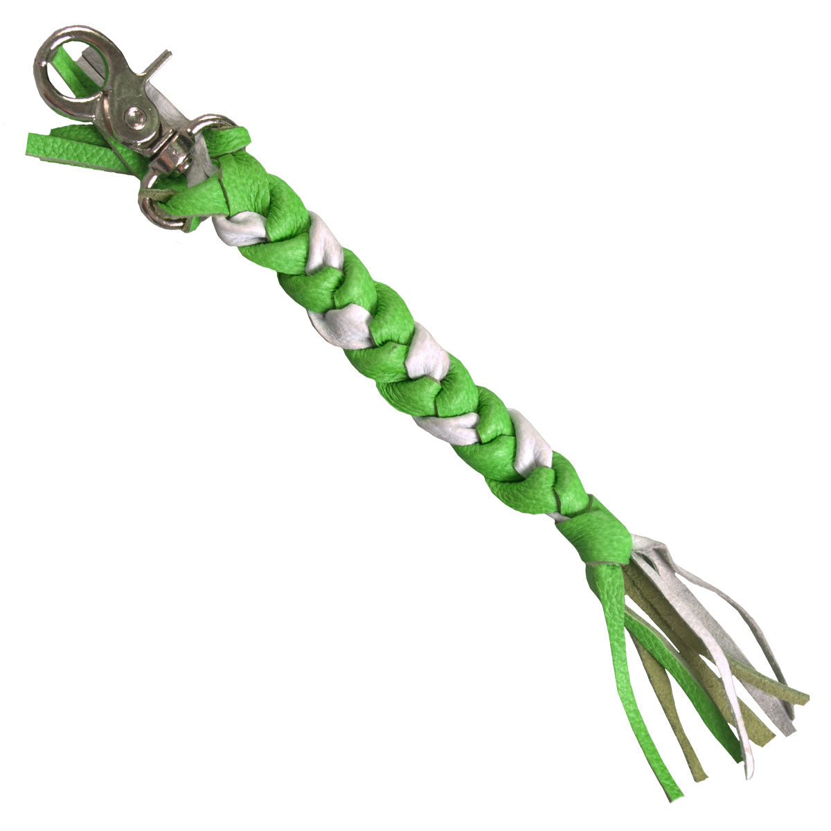 Hot Leathers 9″ White and Green Braided Leather Keychain KCW1008