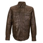 Hot Leathers LCS1004 Men’s Distressed Brown Leather Fashion Shirt with Multiple Pockets
