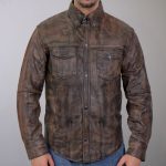 Hot Leathers LCS1004 Men’s Distressed Brown Leather Fashion Shirt with Multiple Pockets - Image 2