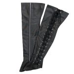 Hot Leathers LCU1003 Ladies Black Lambskin Leather Leggings with Black Side Lace - Image 2