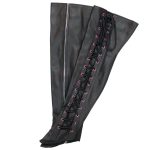 Hot Leathers LCU1005 Ladies Black Lambskin Leather Leggings with Pink Side Lace - Image 4