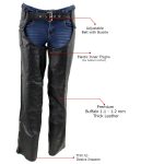Milwaukee Leather Women’s Black Braided Leather Motorcycle Chaps w/ Stretch Panels, Adjustable Fit – LKL16700 - Image 5