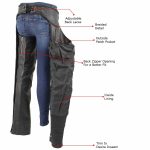 Milwaukee Leather Women’s Black Braided Leather Motorcycle Chaps w/ Stretch Panels, Adjustable Fit – LKL16700 - Image 6
