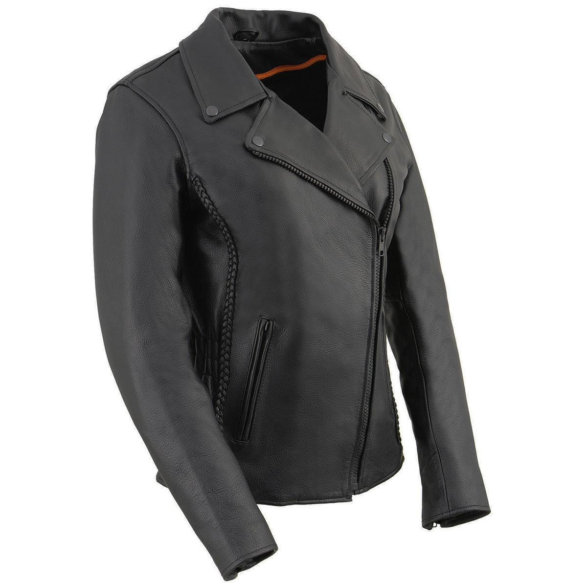 Milwaukee Leather LKL2711 Women’s Braided Black Leather Motorcycle Rider Jacket w/ Studded Back