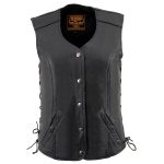 Milwaukee Leather LKL4700 Women’s Black Premium Leather Side Laced  Motorcycle Biker Riders Vest w/ Snap Closure - Image 10