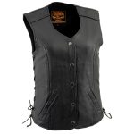Milwaukee Leather LKL4700 Women’s Black Premium Leather Side Laced  Motorcycle Biker Riders Vest w/ Snap Closure