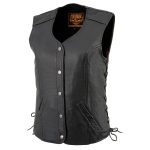 Milwaukee Leather LKL4700 Women’s Black Premium Leather Side Laced  Motorcycle Biker Riders Vest w/ Snap Closure - Image 9