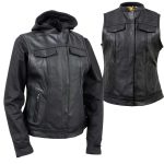 Milwaukee Leather Women’s Tara Black Leather Motorcycle Rider 2-in-1 Convertible Hoodie Jacket Vest – LKL4712 - Image 14