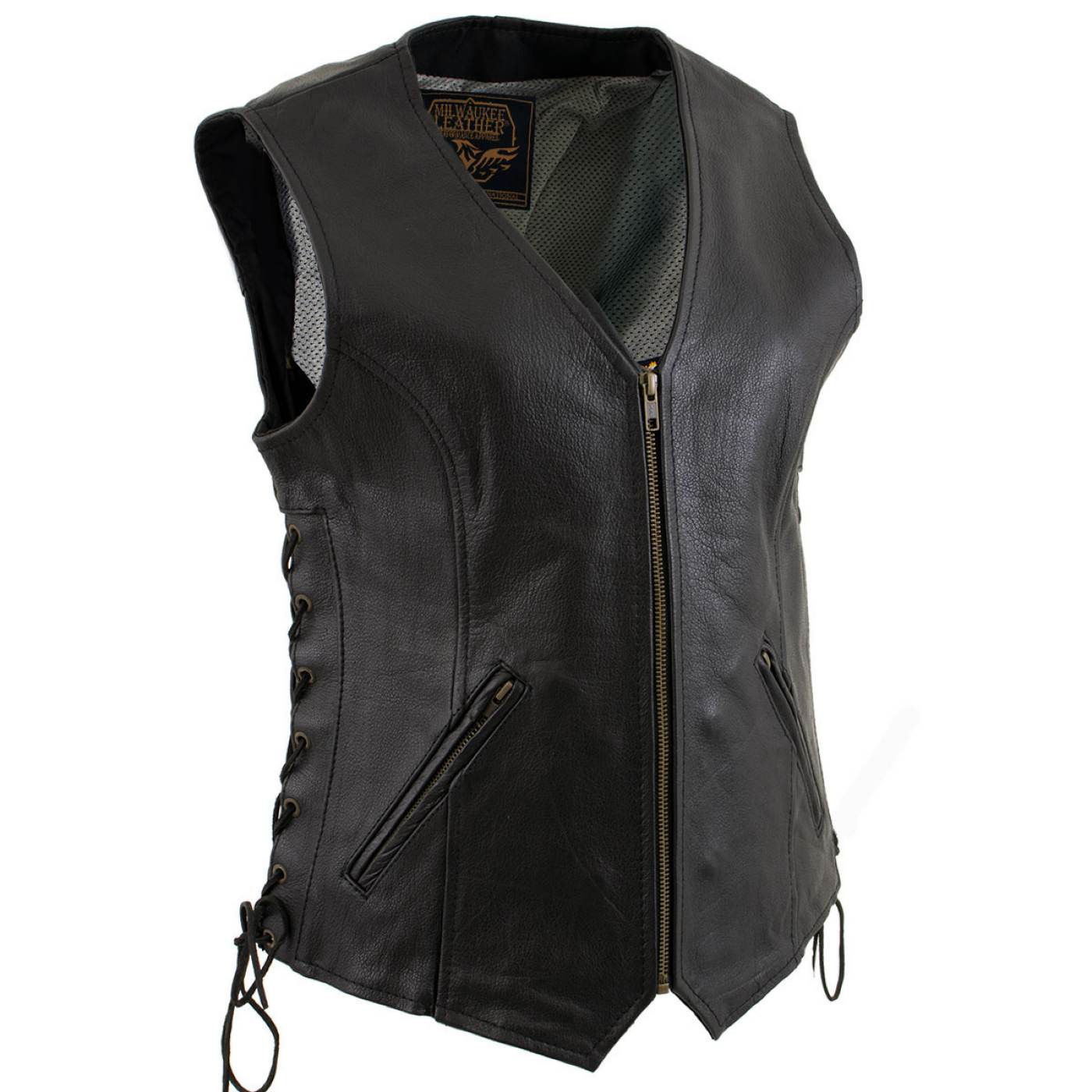 Milwaukee Leather Women’s Mistress Black Side Lace Leather Motorcycle Vest – LKL4714