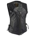 Milwaukee Leather Women’s Winged Black Studded Leather Motorcycle Vest with Reflective Wings – LKL4715