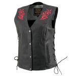 Milwaukee Leather Women’s Bling V-Neck Leather Motorcycle Vest with Rhinestone Detail
