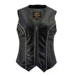Milwaukee Leather Women’s ‘Bling’ Black Leather V-Neck Motorcycle Rider Vest with Rhinestone Detail – LK4721 - Image 11