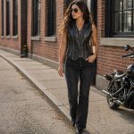 Milwaukee Leather Women’s ‘Bling’ Black Leather V-Neck Motorcycle Rider Vest with Rhinestone Detail – LK4721 - Image 2