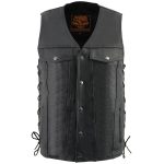 Milwaukee Leather LKM1360 Men’s Classic Black Leather V-Neck Motorcycle Rider Vest w/ Adjustable Side Laces - Image 7
